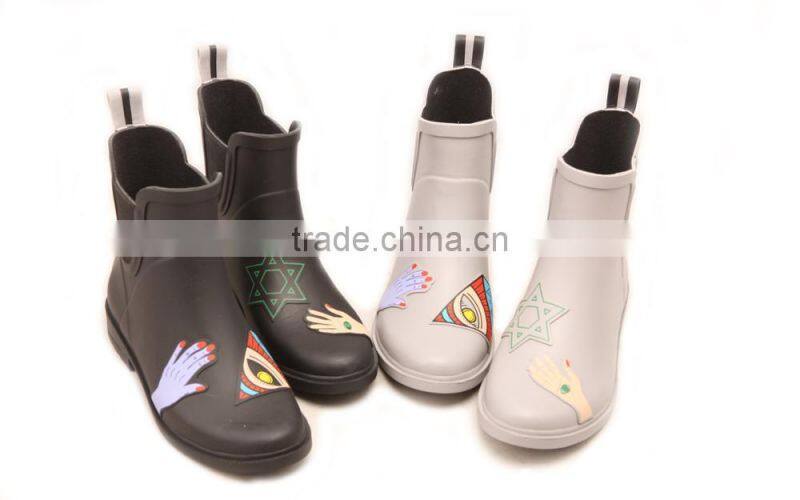Special grey solid color unique design short rain boot for women female lady wellies wellington rain boot rainboot