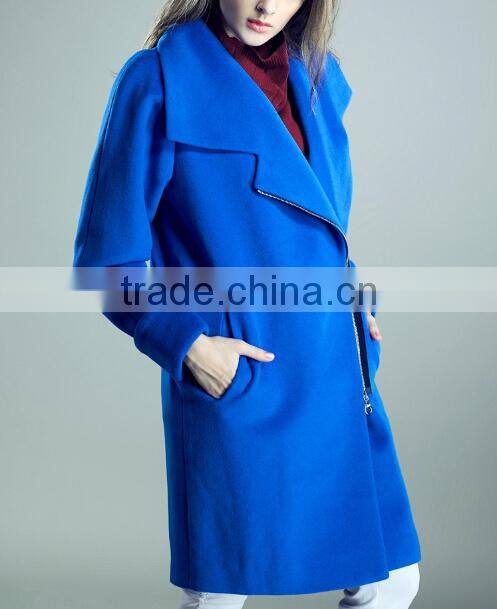 2015 ladies quality coat long sleeve woman oem wholesale factory wool/polyester coat