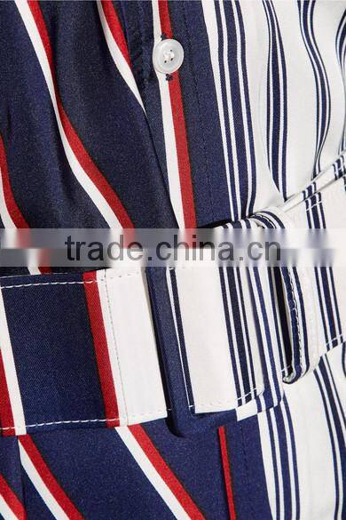 Plus size Off-the-shoulder asymmetric striped shirt with long sleeve