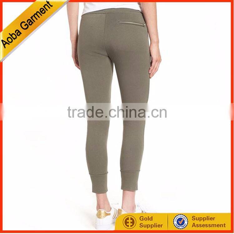 100% Cotton Elastic/ Drawstring Waistband Skinny Cotton Jogger Pants for Woman