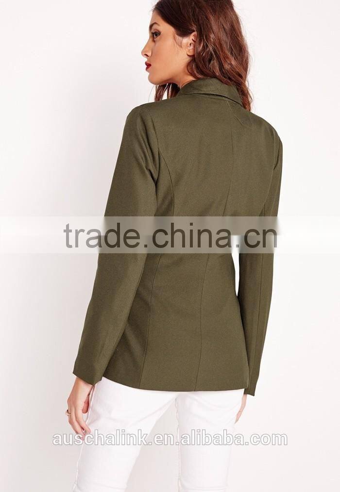 latest lady khaki tie front casual soft blazer elegant design