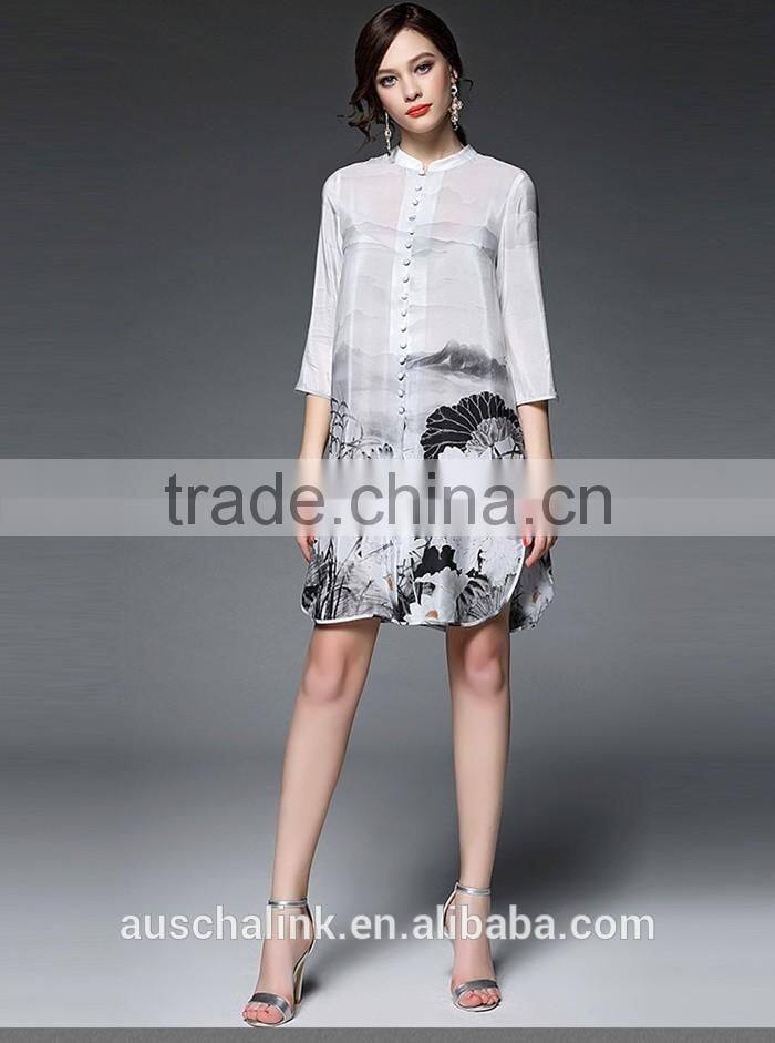 2016 newest summer woman white long chinese silk shirts OEM service