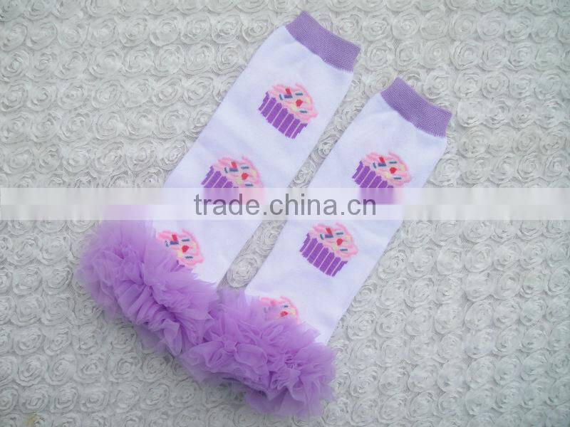 Christmas baby leg warmers Cotton Knitted Printed warmer with ruffles toddler knee high socks