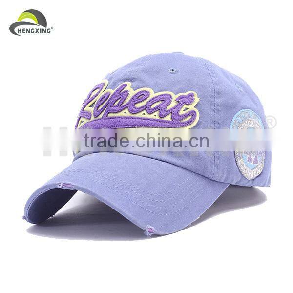 100% Cotton Applique Baseball Cap With Flat Embroidery