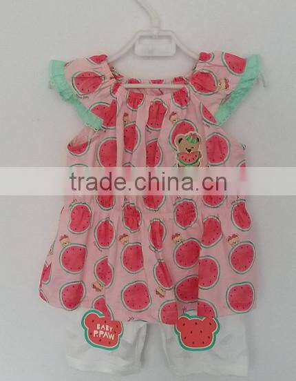 2016 girls summer water melon printed coat and pant 2pcs set