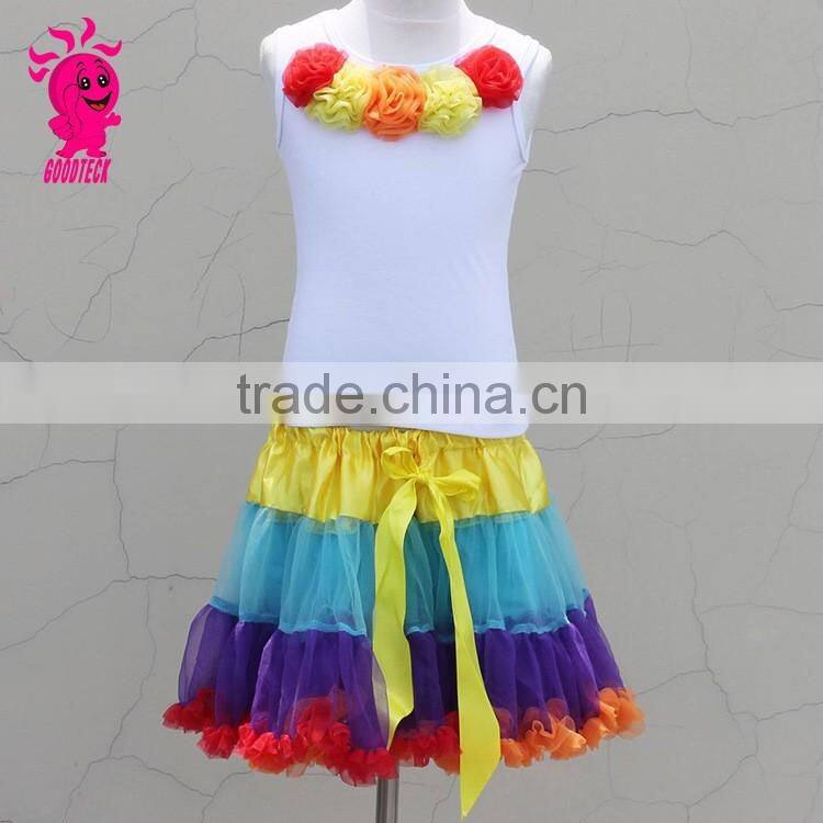 2016 Hot sale fashional baby girl rainbow pettiskirt with sleeveless top set in stock for wholesale