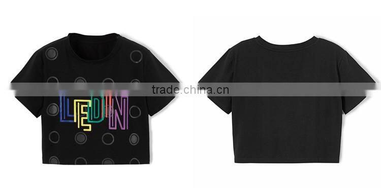 Women Short sleeve Summer T-Shirt Black Crop Top t-shirt with printing design