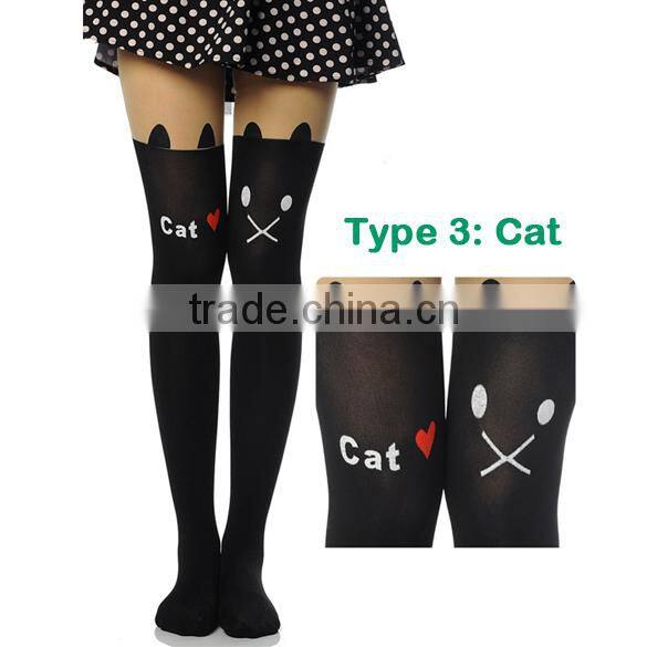Cat Tower Tattoo Socks Sheer Pantyhose Girls Sexy Foot Stockings18842