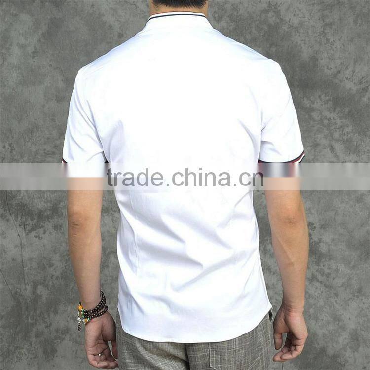 2015 High Quality 100% Cotton custom design contrast color men slim fit guayabera shirt