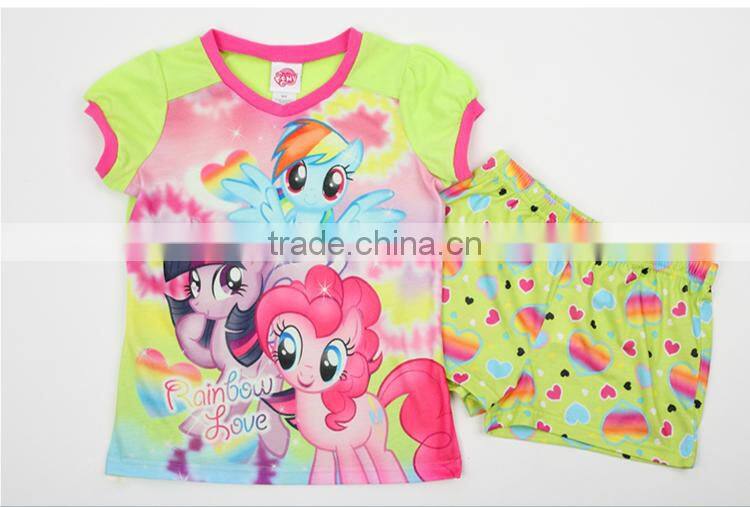 Summer 2pcs kids yellow green color pajamas,sleepwear