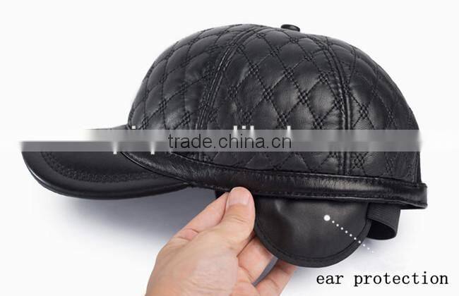 fashionable black genuine leather baseball hat cap