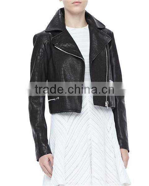 New Arrival Short Style Black Lady Motorcycle Jacket