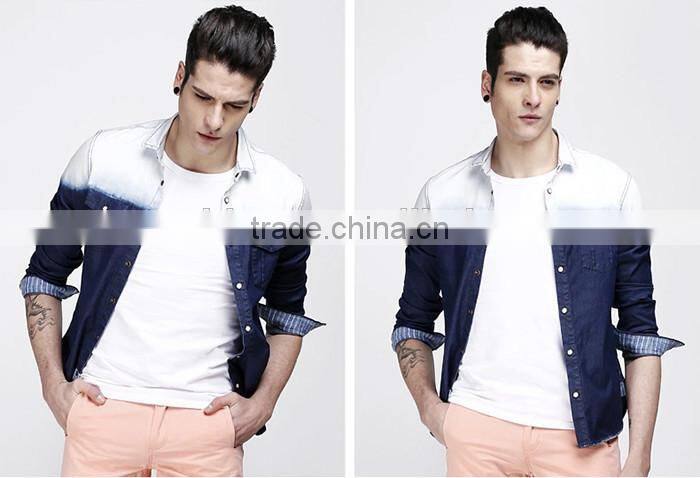 New arrival 2016 men shadow color slim fit denim casual shirt
