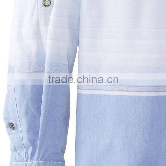 Boys Shirt Slim Fit Ombre Horizontal Stripe Long Sleeve Roll up Kid Shirt