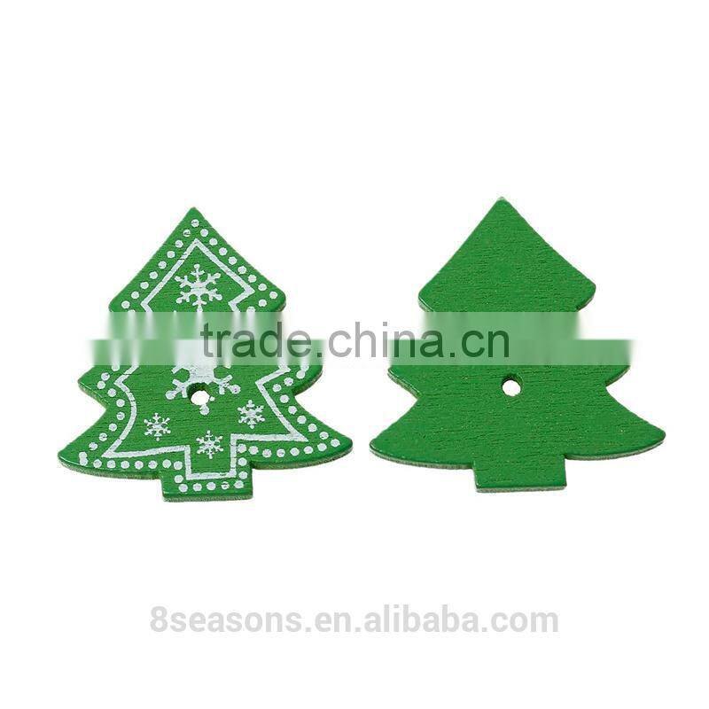 Handmade 3.2cmx3cm Snowflake Christmas tree Two Holes Wood Button for Decorating
