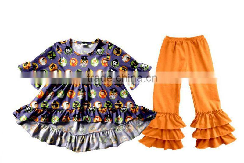 2017 New Style Halloween Holiday Clothes Sets Pumpkin Remake Frock Designs Baby Girl Boutique Clothing Sets