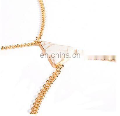 Sexy Beach Cross Bikini Body Belly Waist Chain Triangle Turquoise Tassel Necklace