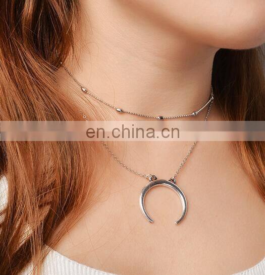 Fashion Summer Jewelry Beads Double Layers Necklaces Moon Pendant Necklace