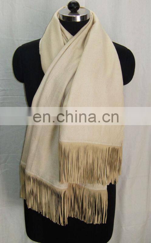 Leather Sued trims silk pashmina wool shawls