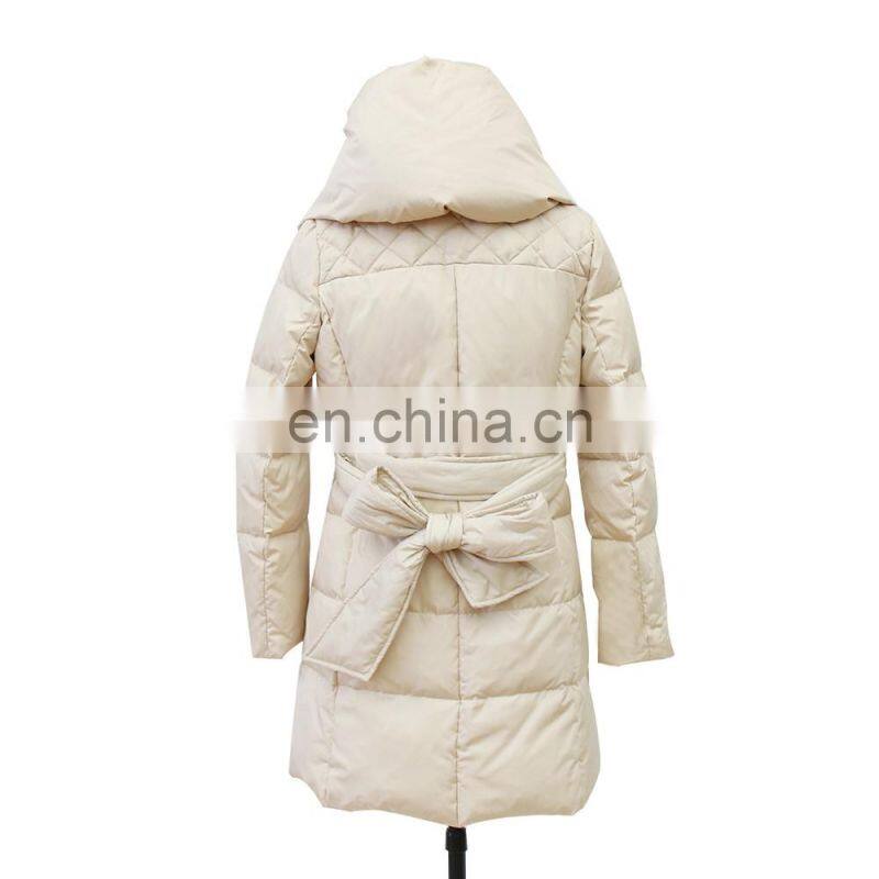 women cheap big turn-down collar long quilted cotton coat