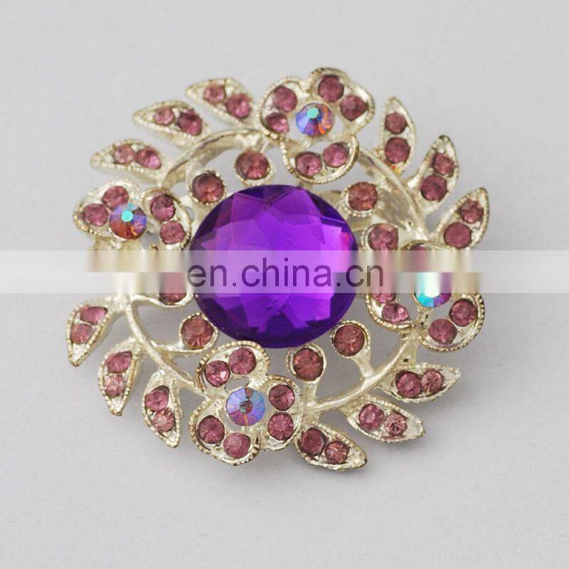 high quality cheap wholesale crystal stone custom brooch lapel pin flower