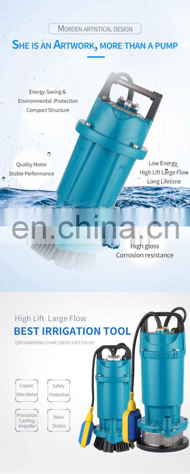 QDX Aluminum shell 20hp 24 hours With Float Switch submersible centrifugal water Pumps