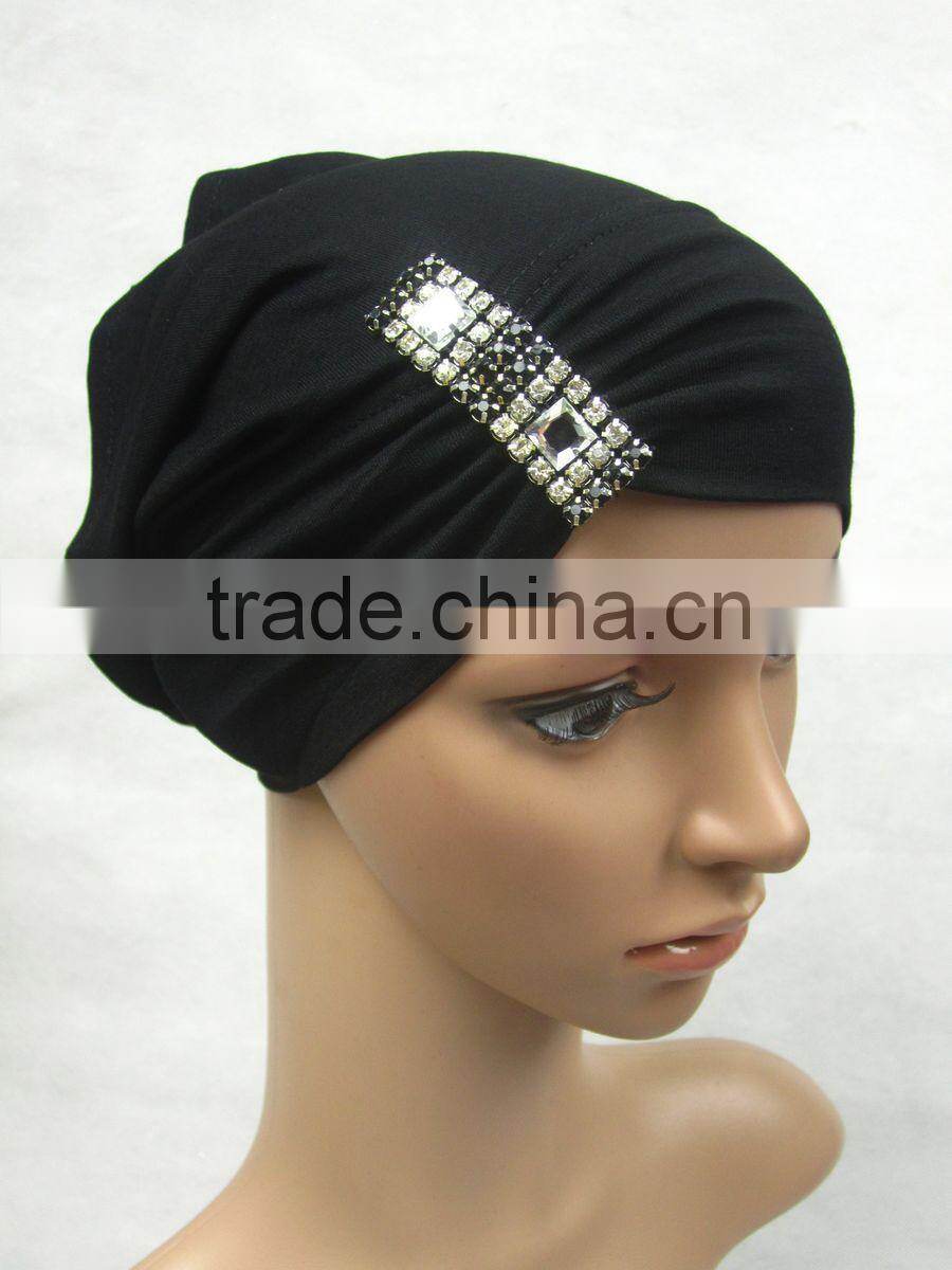 Black islamic turban muslim underscarfs with side pleats