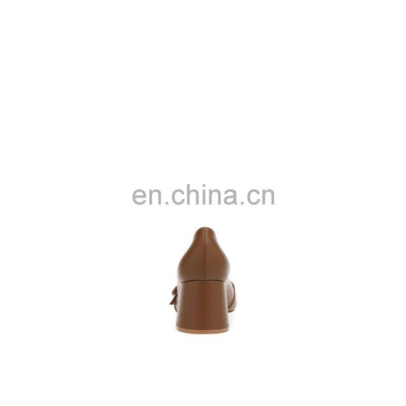 Women beautiful brown color design new heel design with fancy ring style buckle pointed toe heels ladies sandals shoes