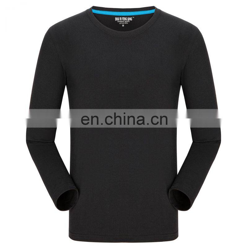 Clothing wholesale custom brand 100% Organic cotton high quality round neck plus size men's sportswear long-sleeved t-shirt