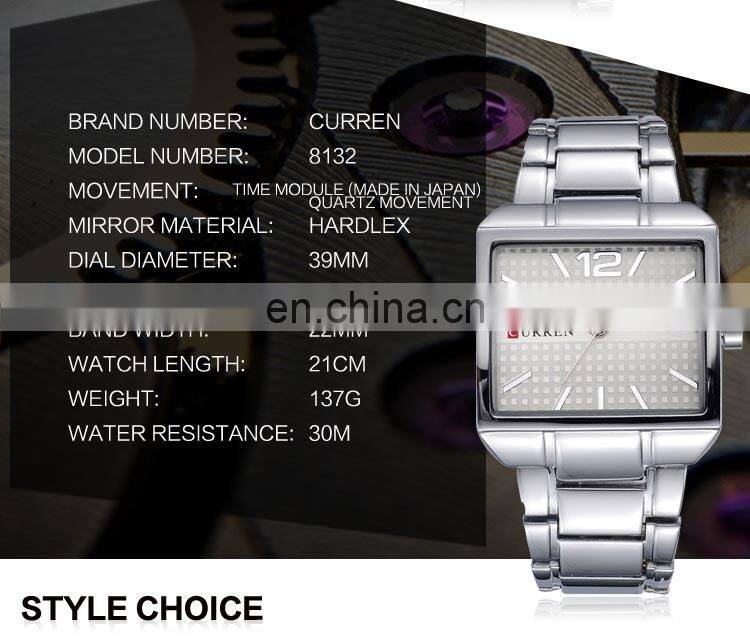 CURREN 8132 Sports Watches Quartz Analog Man Business Quality All Steel Watch 3 ATM Waterproof Watch