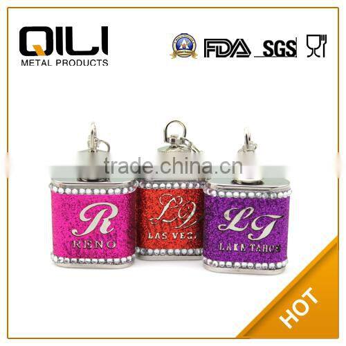 Hot sale glitter leather wrapped mini hip flask