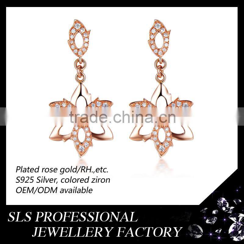 2015 Fashiondubai latest design 925 stering silver rose gold plated beautiful flower jewelry set