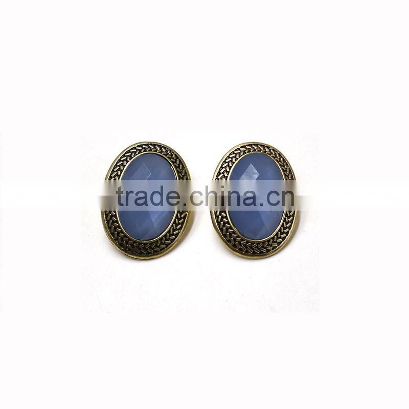 Retro Oval Crystal Jewelry Gold Lace Texture Women Stud Earrings
