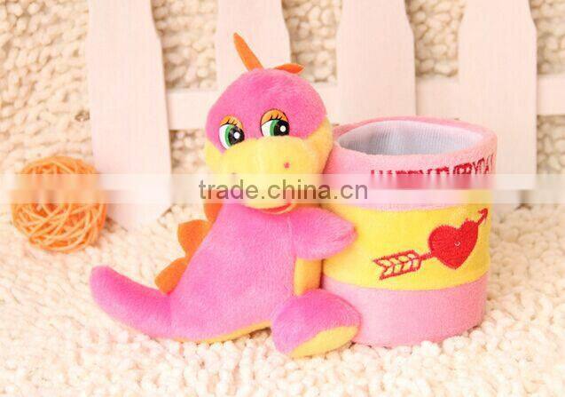 Plush brush pot/plush desk pen container/cute animal pen container