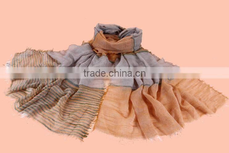 2014 Newest Fashion Lady Stripe Design 100% Cotton Linen Scarf