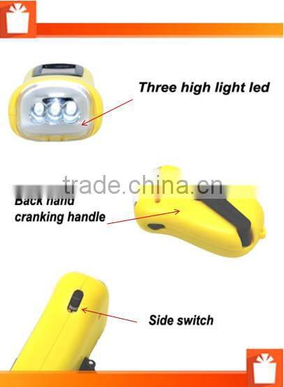 (130044) Emergency Mini Solar Hand Crank Dynamo Flashlight with 3 Led