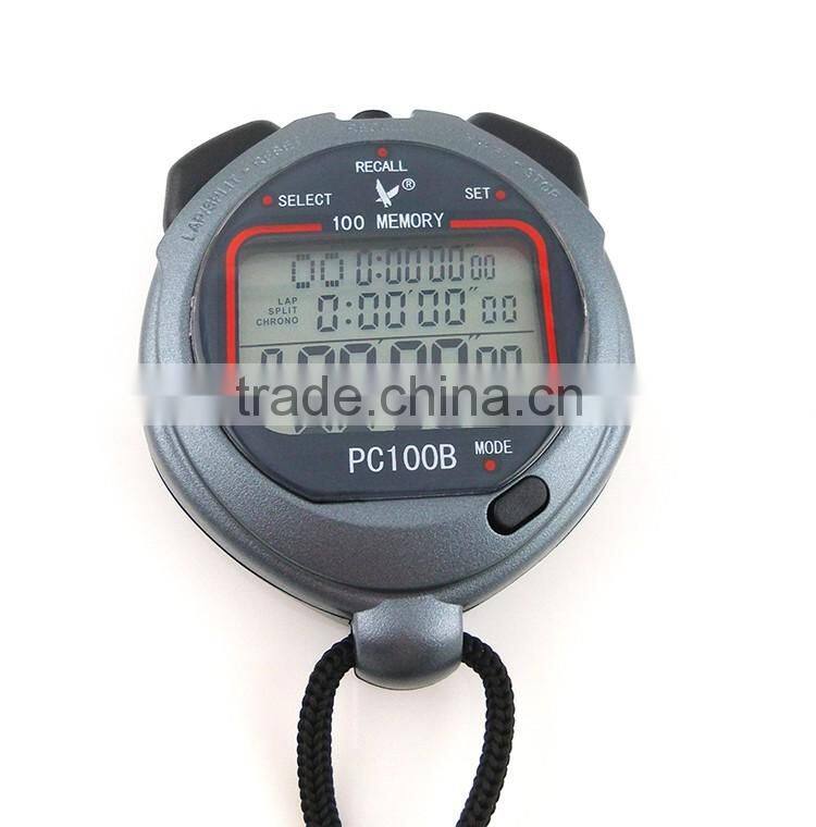 Hot selling cheap 3 rows large display 1/100 sec waterproof digital sports stopwatch