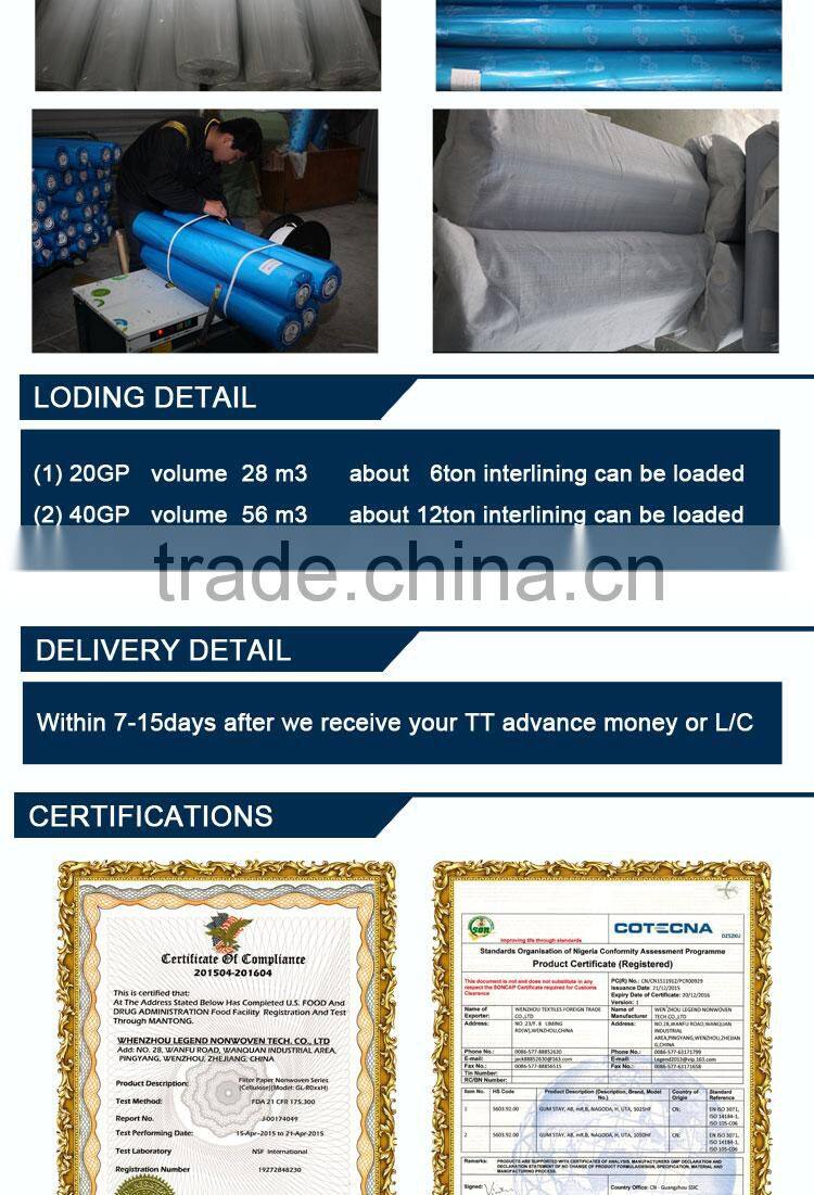 Non woven fabrics,1050HF,50GSM+15GSM,fusible interlinings,polyester non woven