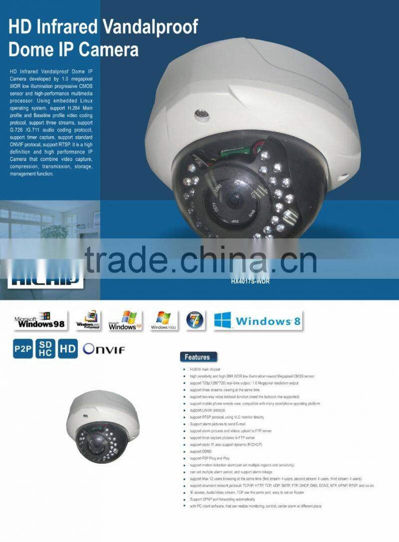 Hichip Megapixel Onvif P2P HD IP Camera with vandalproof shell