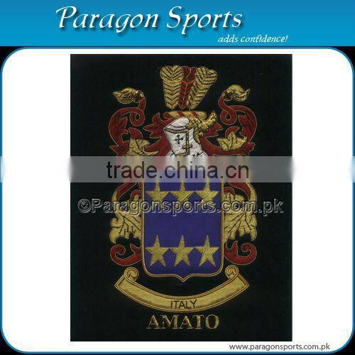 Bullion Wire & Silk Thread Hand Embroidered Family Crest Teeter Badge Emblem