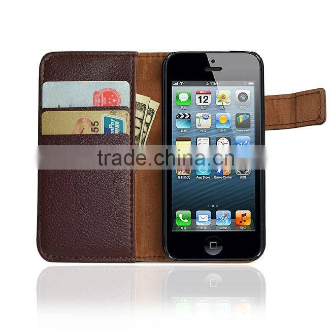OEM magnetic fip leather case for iphone5 with stand and cardslot