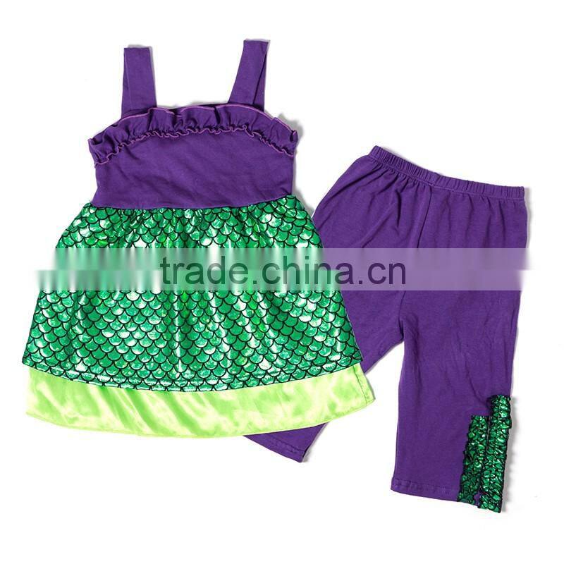 New arrival children's mermaid sets pretty dress with purple pants