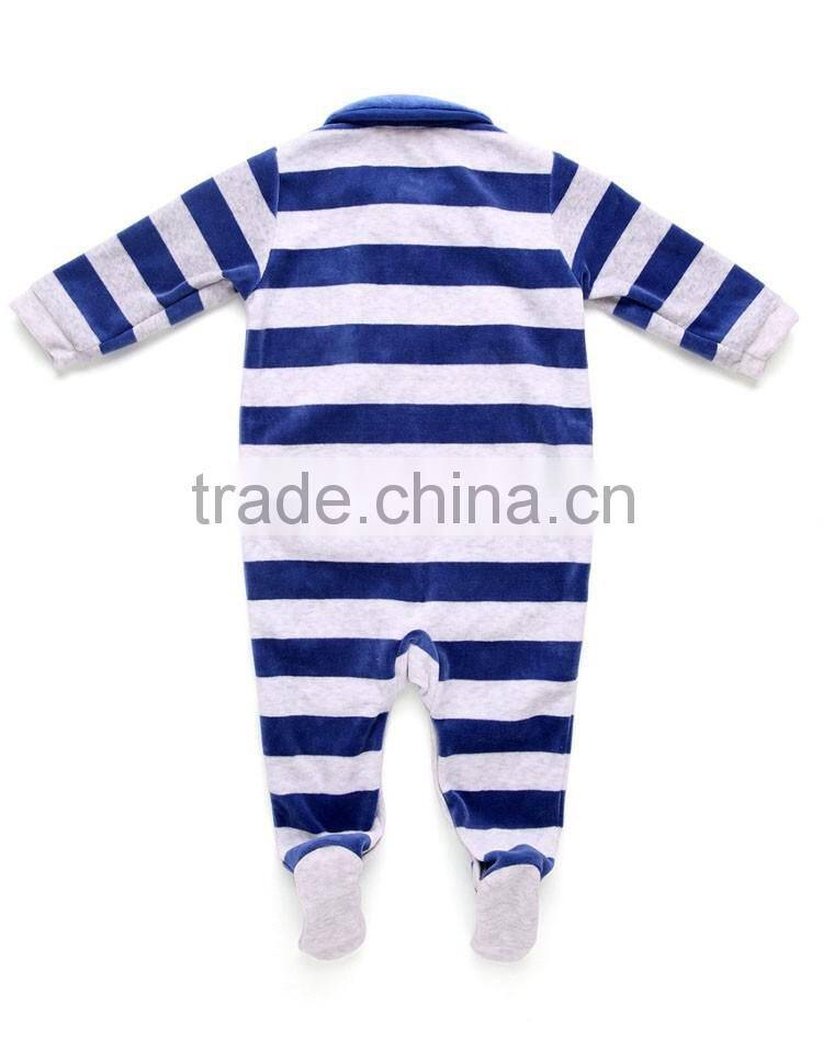 New born baby long stripe velour stripe romper