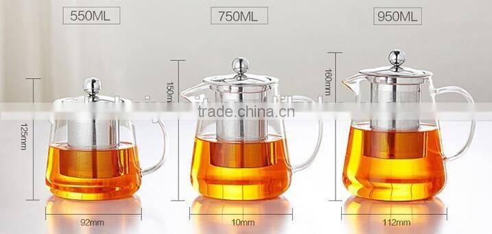 800ml Pyrex borosilicate glass teapot with stainless steel filter