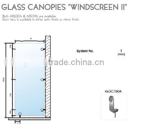Stainless Steel Tempered Glass Canopy "WINDSCREEN"