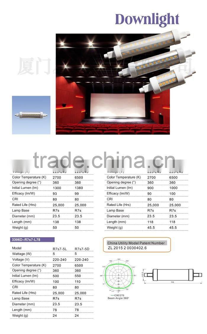 CE rosh 360 degree 10w led r7s 118mm