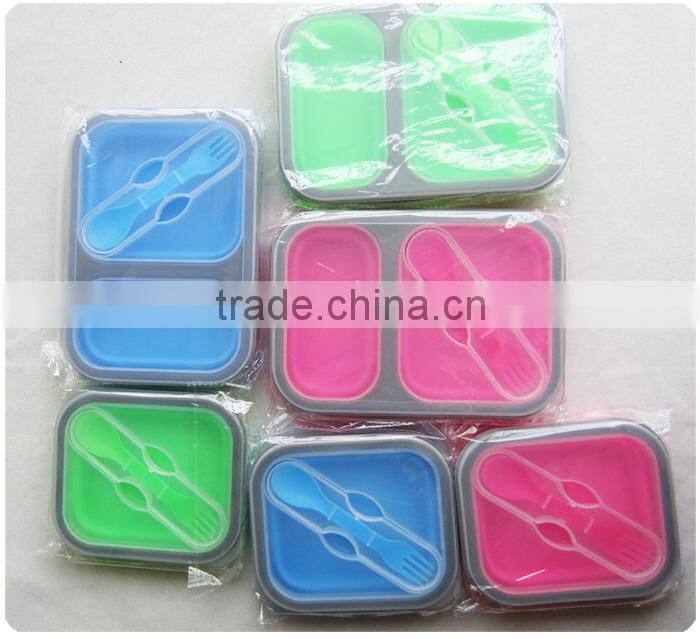 Non Stick Collapse Down After Lunch to Save Backpack Space Silicone Lunch Box Containers