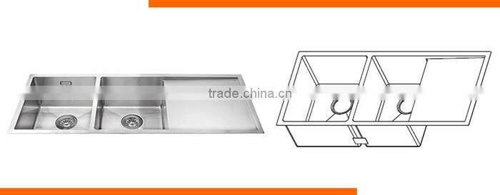 Rectangular customized double bowl drainboard stainless steel sink for kitchen