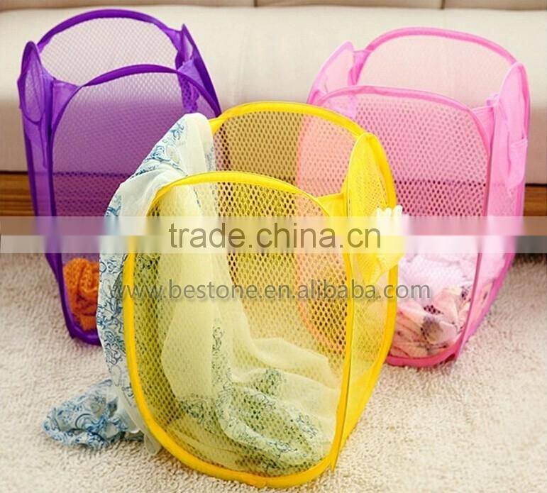 Mesh Folding Colorful Laundry Clothes Basket