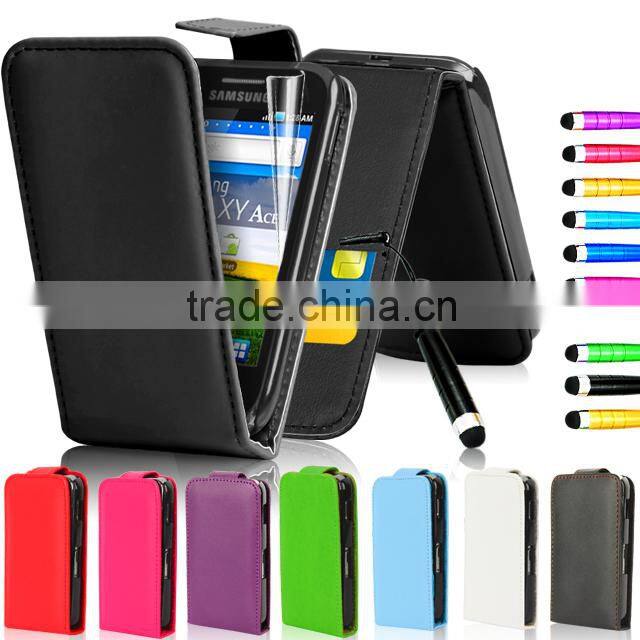 Set Screen Protector Stylus And Case For Samsung Galaxy Ace S5830 , Dark Blue Leather Wallet Shenzhen Phone Case